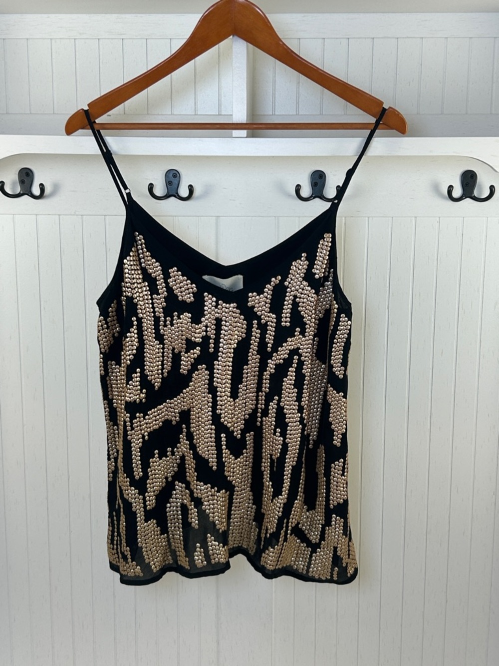 Madison Marcus Black Silk Gold Sequin Cami Tank Top Size M Y2K Party